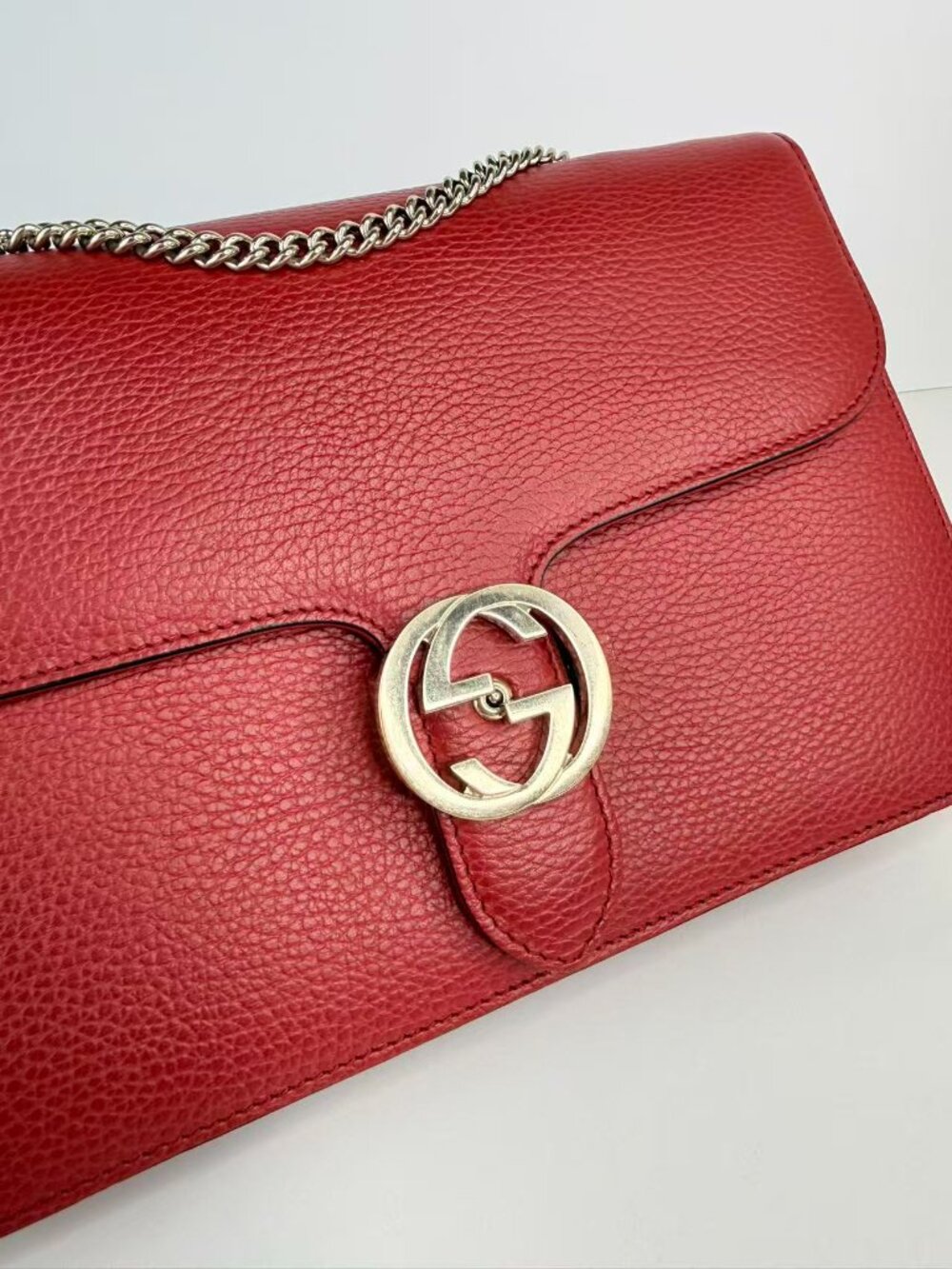 Gucci Interlocking G Leather Chain Red Shoulder Crossbody Bag - Picture 8 of 12